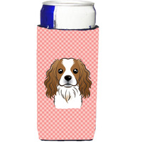 Checkerboard Pink Cavalier Spaniel Ultra Beverage Insulators for slim cans