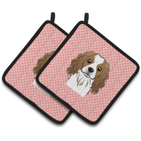 "Caroline's Treasures Checkerboard Pink Cavalier Spaniel Pair of Pot Holders BB1224PTHD, 7.5HX7.5W, Multicolor"