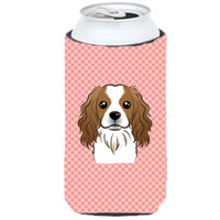 Checkerboard Pink Cavalier Spaniel Tall Boy Beverage Insulator Hugger BB1224TBC