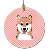 Checkerboard Pink Shiba Inu Ceramic Ornament BB1225CO1