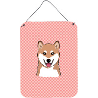 "Caroline's Treasures Checkerboard Pink Shiba Inu Wall or Door Hanging Prints, 16"" x 12"""