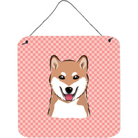 "Caroline's Treasures Checkerboard Pink Shiba Inu Wall or Door Hanging Prints, 6 x 6"""