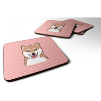 "Caroline's Treasures BB1225FC Checkerboard Pink Shiba Inu Foam Coaster (Set of 4), 3.5"" H x 3.5"" W, Multicolor"