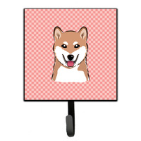 "Caroline's Treasures BB1225SH4 Checkerboard Pink Shiba Inu Leash or Key Holder, Small, Multicolor"