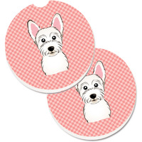 "Caroline's Treasures Checkerboard Pink Westie Set of 2 Cup Holder Car Coasters BB1226CARC, 2.56, Multicolor"