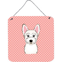 "Caroline's Treasures Checkerboard Pink Westie Aluminum Metal Wall or Door Hanging Prints, 6 x 6"""