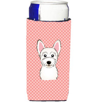 Checkerboard Pink Westie Ultra Beverage Insulators for slim cans BB1226MUK