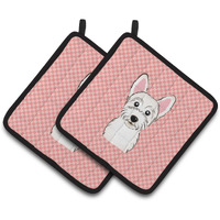 "Caroline's Treasures Checkerboard Pink Westie Pair of Pot Holders BB1226PTHD, 7.5HX7.5W, Multicolor"