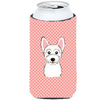 Checkerboard Pink Westie Tall Boy Beverage Insulator Hugger BB1226TBC