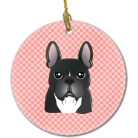 Checkerboard Pink French Bulldog Ceramic Ornament BB1227CO1