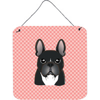 "Caroline's Treasures BB1227DS66 Checkerboard Pink French Bulldog Wall or Door Hanging Prints, 6 x 6"""