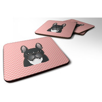 "Caroline's Treasures BB1227FC Checkerboard Pink French Bulldog Foam Coaster (Set of 4), 3.5"" H x 3.5"" W, Multicolor"