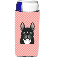 Checkerboard Pink French Bulldog Ultra Beverage Insulators for slim cans BB1227MUK