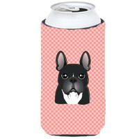 Checkerboard Pink French Bulldog Tall Boy Beverage Insulator Hugger BB1227TBC