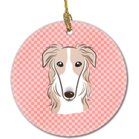 Checkerboard Pink Borzoi Ceramic Ornament BB1228CO1
