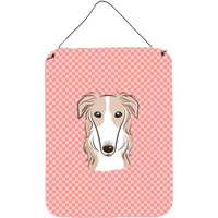 "Caroline's Treasures Checkerboard Pink Borzoi Wall or Door Hanging Prints, 16"" x 12"""