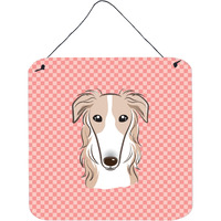 "Caroline's Treasures Checkerboard Pink Borzoi Aluminum Metal Wall or Door Hanging Prints, 6 x 6"""
