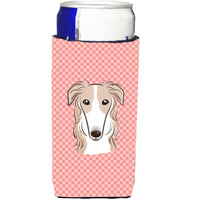 Checkerboard Pink Borzoi Ultra Beverage Insulators for slim cans BB1228MUK
