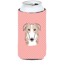 Checkerboard Pink Borzoi Tall Boy Beverage Insulator Hugger BB1228TBC