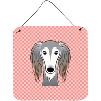 "Caroline's Treasures Checkerboard Pink Saluki Aluminum Metal Wall or Door Hanging Prints, 6 x 6"""