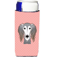 Checkerboard Pink Saluki Ultra Beverage Insulators for slim cans BB1229MUK