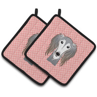 "Caroline's Treasures Checkerboard Pink Saluki Pair of Pot Holders BB1229PTHD, 7.5HX7.5W, Multicolor"
