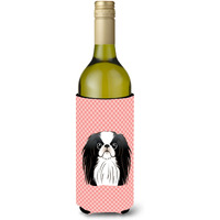 Checkerboard Pink Japanese Chin Wine Bottle Beverage Insulator Hugger BB1230LITERK