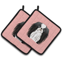 "Caroline's Treasures Checkerboard Pink Japanese Chin Pair of Pot Holders BB1230PTHD, 7.5HX7.5W, Multicolor"