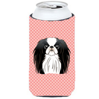 Checkerboard Pink Japanese Chin Tall Boy Beverage Insulator Hugger BB1230TBC