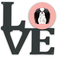 "Caroline's Treasures Checkerboard Pink Japanese Chin Metal Artwork Love wall-decor, Multicolor"