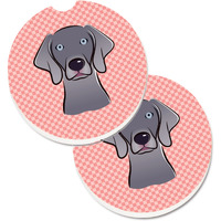 "Caroline's Treasures Checkerboard Pink Weimaraner Set of 2 Cup Holder Car Coasters BB1231CARC, 2.56, Multicolor"
