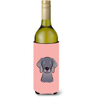 Checkerboard Blue Weimaraner Wine Bottle Beverage Insulator Hugger BB1231LITERK