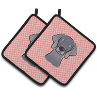 "Caroline's Treasures Checkerboard Pink Weimaraner Pair of Pot Holders BB1231PTHD, 7.5HX7.5W, Multicolor"