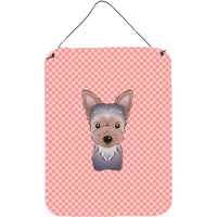"Caroline's Treasures Checkerboard Pink Yorkie Puppy Wall or Door Hanging Prints, 16"" x 12"""