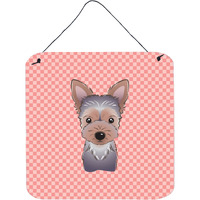 "Caroline's Treasures Checkerboard Pink Yorkie Puppy Wall or Door Hanging Prints, 6 x 6"""