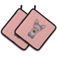 "Caroline's Treasures Checkerboard Pink Yorkie Puppy Pair of Pot Holders BB1232PTHD, 7.5HX7.5W, Multicolor"