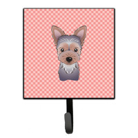 "Caroline's Treasures BB1232SH4 Checkerboard Pink Yorkie Puppy Leash or Key Holder, Small, Multicolor"