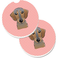 "Caroline's Treasures Checkerboard Pink Wirehaired Dachshund Set of 2 Cup Holder Car Coasters BB1233CARC, 2.56, Multicolor"