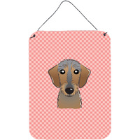 "Caroline's Treasures Checkerboard Pink Wirehaired Dachshund Wall or Door Hanging Prints, 16"" x 12"""