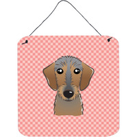 "Caroline's Treasures Checkerboard Pink Wirehaired Dachshund Wall or Door Hanging Prints, 6 x 6"""