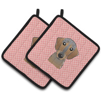 "Caroline's Treasures Checkerboard Pink Wirehaired Dachshund Pair of Pot Holders BB1233PTHD, 7.5HX7.5W, Multicolor"
