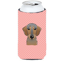 Checkerboard Pink Wirehaired Dachshund Tall Boy Beverage Insulator Hugger BB1233TBC