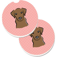 "Caroline's Treasures Checkerboard Pink Chocolate Labrador Set of 2 Cup Holder Car Coasters BB1234CARC, 2.56, Multicolor"