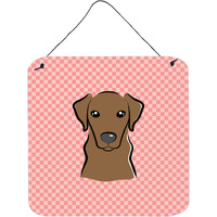 "Caroline's Treasures Checkerboard Pink Chocolate Labrador Wall or Door Hanging Prints, 6 x 6"""