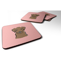 "Caroline's Treasures BB1234FC Checkerboard Pink Chocolate Labrador Foam Coaster (Set of 4), 3.5"" H x 3.5"" W, Multicolor"