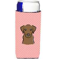 Checkerboard Pink Chocolate Labrador Ultra Beverage Insulators for slim cans