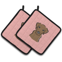 "Caroline's Treasures Checkerboard Pink Chocolate Labrador Pair of Pot Holders BB1234PTHD, 7.5HX7.5W, Multicolor"