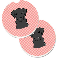 "Caroline's Treasures Checkerboard Pink black Labrador Set of 2 Cup Holder Car Coasters BB1235CARC, 2.56, Multicolor"