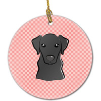 Checkerboard Pink Black Labrador Ceramic Ornament BB1235CO1