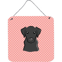 "Caroline's Treasures Checkerboard Pink Black Labrador Wall or Door Hanging Prints, 6 x 6"""